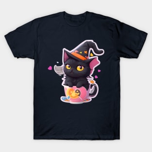 A Cute Black Cat With a Witch Hat T-Shirt